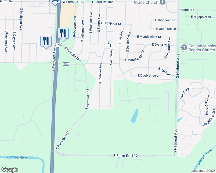 map of restaurants, bars, coffee shops, grocery stores, and more near 5967 S Kimbrough Ave in Springfield