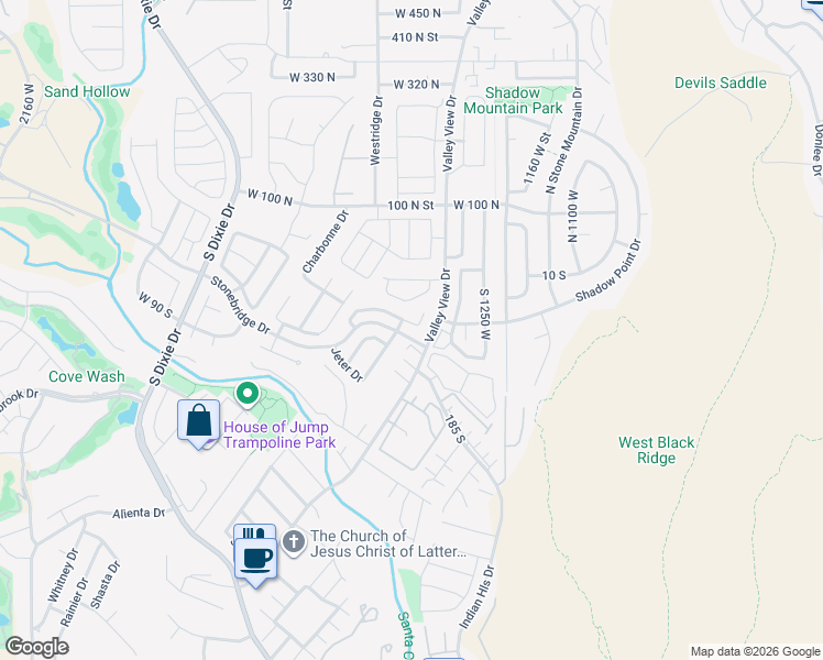 map of restaurants, bars, coffee shops, grocery stores, and more near 1385 Clinton Way in St. George