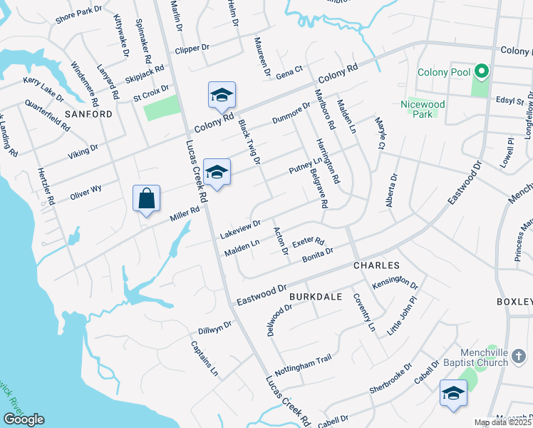 map of restaurants, bars, coffee shops, grocery stores, and more near 124 Plainfield Drive in Newport News