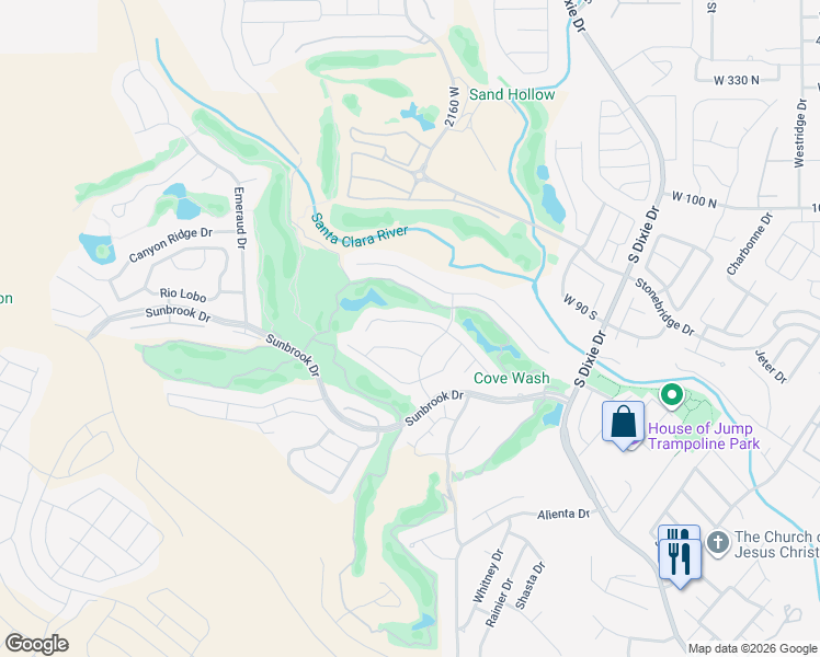 map of restaurants, bars, coffee shops, grocery stores, and more near 49 South Crystal Lakes Drive in St. George
