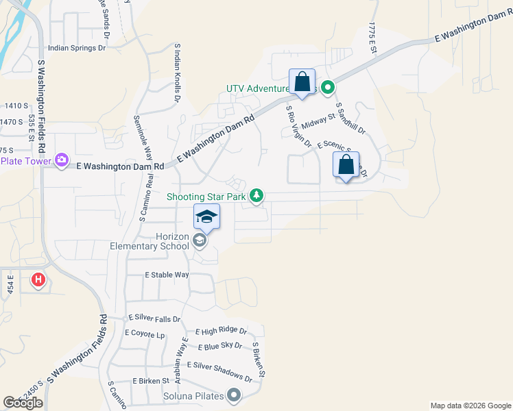 map of restaurants, bars, coffee shops, grocery stores, and more near 1320 East Black Brush Drive in Washington