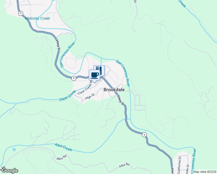 map of restaurants, bars, coffee shops, grocery stores, and more near 11277 California 9 in Brookdale