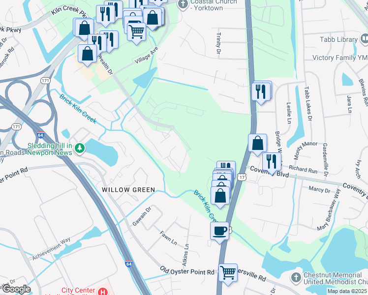 map of restaurants, bars, coffee shops, grocery stores, and more near 301 Republic Loop in Yorktown