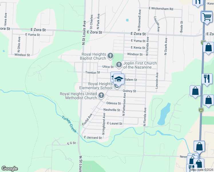 map of restaurants, bars, coffee shops, grocery stores, and more near 2011 Rolla Street in Joplin