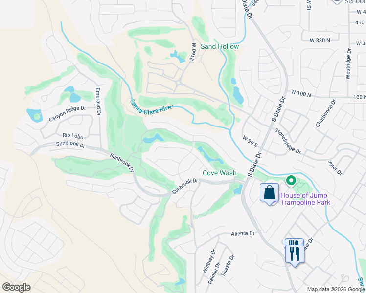 map of restaurants, bars, coffee shops, grocery stores, and more near 69 150 South Crystal Lakes Drive in St. George