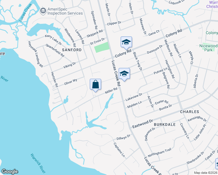 map of restaurants, bars, coffee shops, grocery stores, and more near 13 Azalea Drive in Newport News