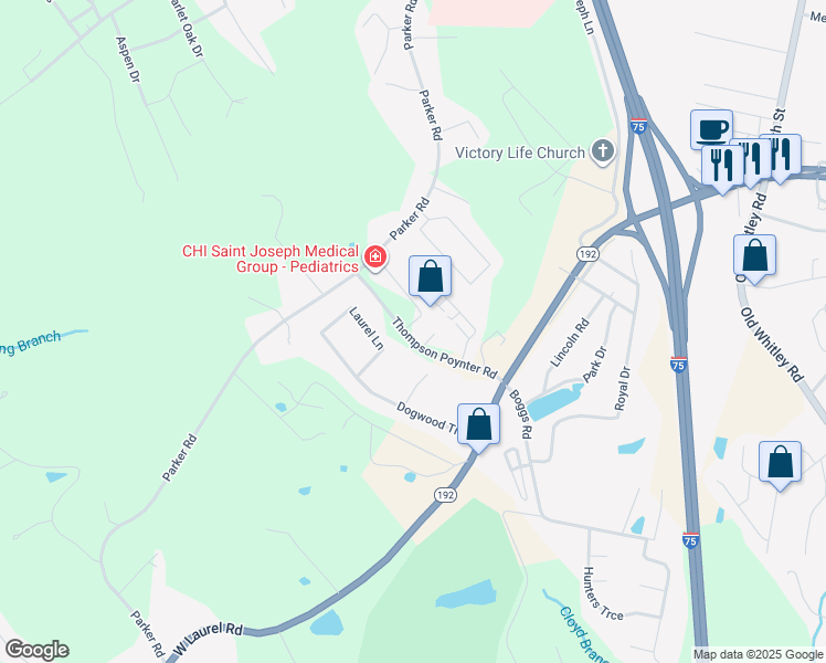map of restaurants, bars, coffee shops, grocery stores, and more near 40 Laurel Lane in London