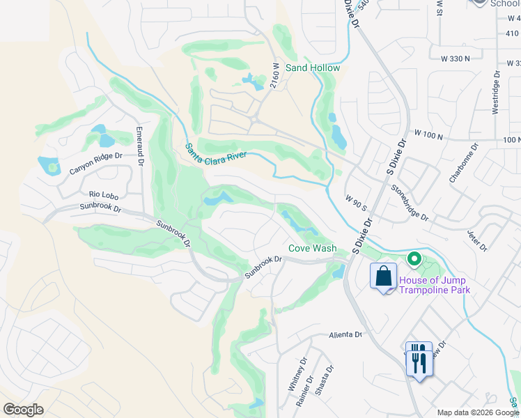 map of restaurants, bars, coffee shops, grocery stores, and more near 69 150 South Crystal Lakes Drive in St. George