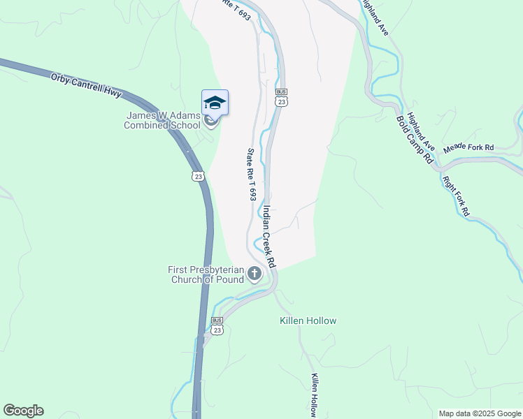 map of restaurants, bars, coffee shops, grocery stores, and more near 10719 Indian Creek Road in Pound