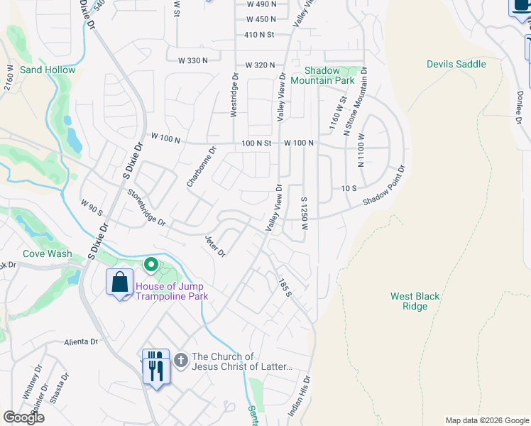map of restaurants, bars, coffee shops, grocery stores, and more near 65 Clinton Circle in Saint George