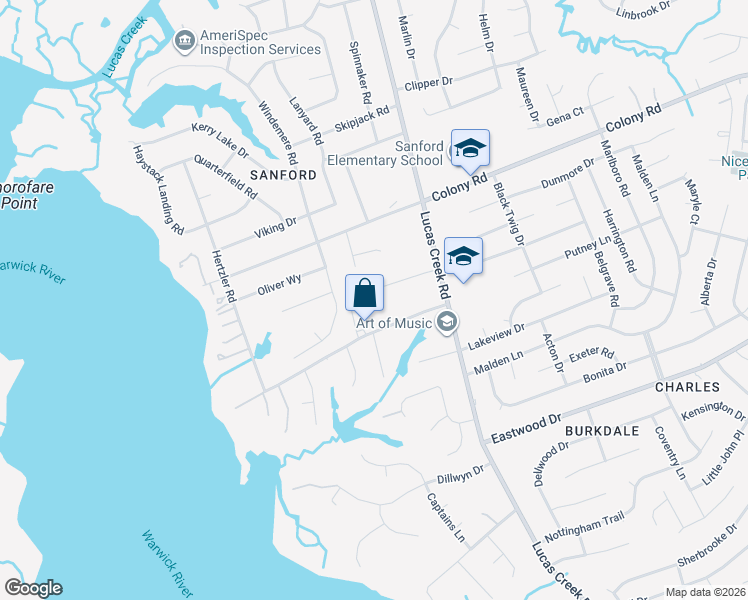 map of restaurants, bars, coffee shops, grocery stores, and more near 23 Azalea Dr in Newport News