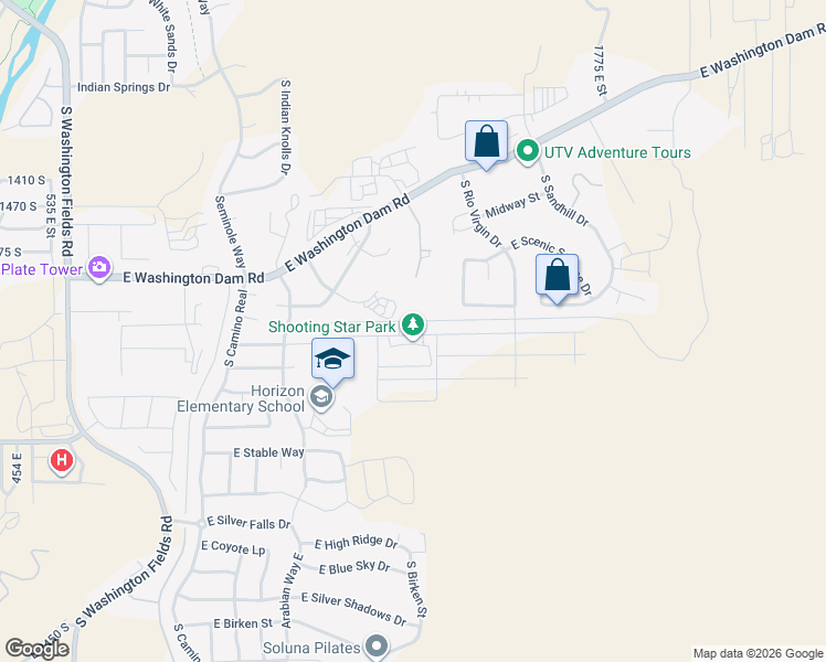 map of restaurants, bars, coffee shops, grocery stores, and more near 1345 East Black Brush Drive in Washington
