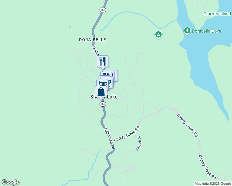 map of restaurants, bars, coffee shops, grocery stores, and more near 41832 Redwood Road in Shaver Lake