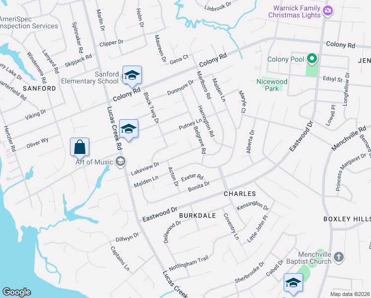 map of restaurants, bars, coffee shops, grocery stores, and more near 213 Lakeview Drive in Newport News
