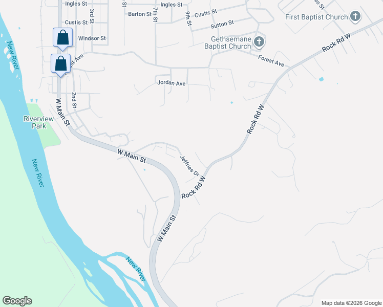 map of restaurants, bars, coffee shops, grocery stores, and more near 202 Jeffries Drive in Radford