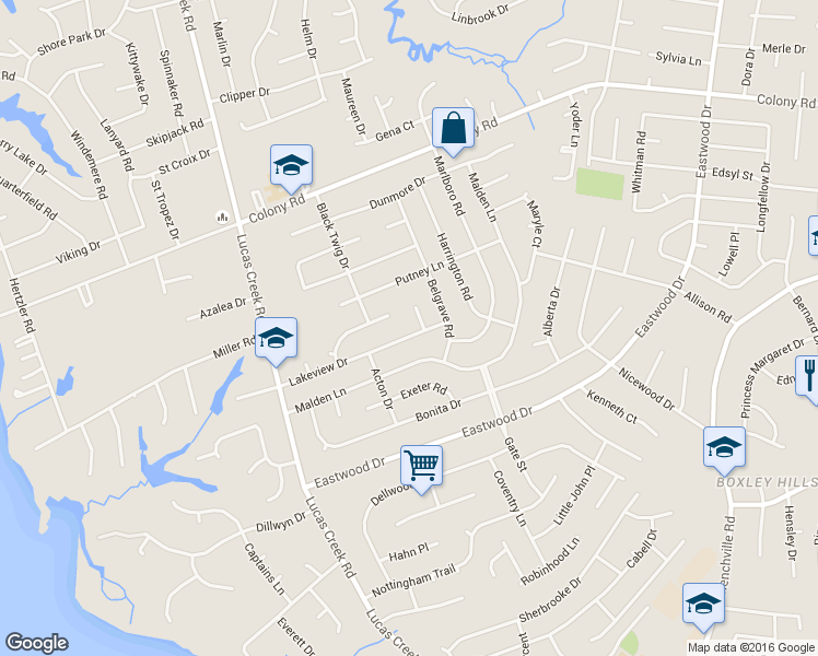 map of restaurants, bars, coffee shops, grocery stores, and more near 213 Lakeview Drive in Newport News