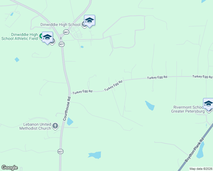 map of restaurants, bars, coffee shops, grocery stores, and more near 18808 Turkey Egg Road in Dinwiddie