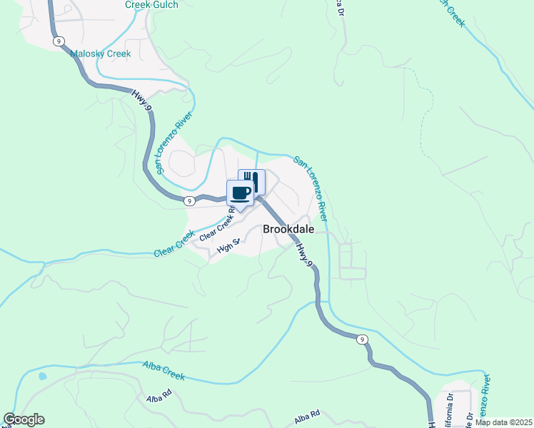 map of restaurants, bars, coffee shops, grocery stores, and more near 11277 California 9 in Brookdale