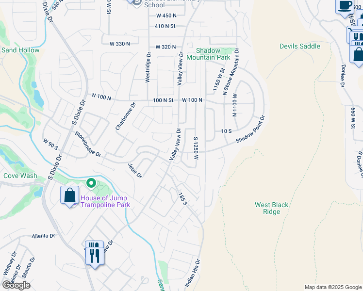 map of restaurants, bars, coffee shops, grocery stores, and more near 80 S 1300 W in St George