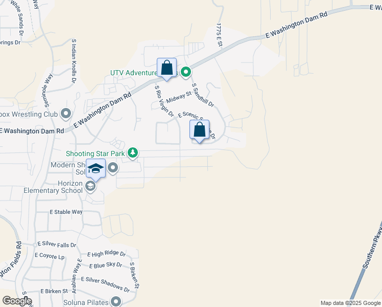map of restaurants, bars, coffee shops, grocery stores, and more near 1585 East Black Brush Drive in Washington