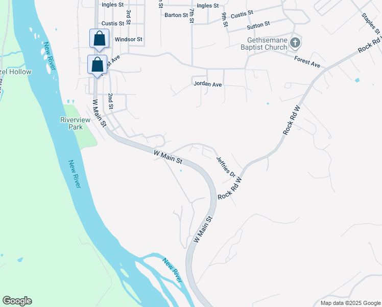 map of restaurants, bars, coffee shops, grocery stores, and more near 104 Jeffries Drive in Radford
