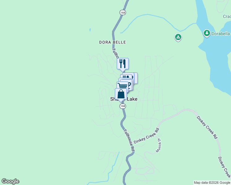 map of restaurants, bars, coffee shops, grocery stores, and more near 41836 Toyon in Shaver Lake