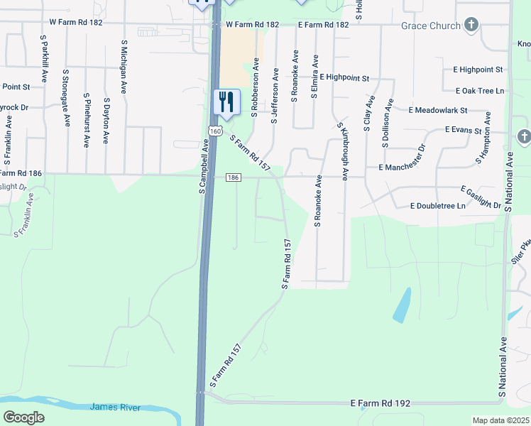 map of restaurants, bars, coffee shops, grocery stores, and more near 215 East Apache Drive in Springfield