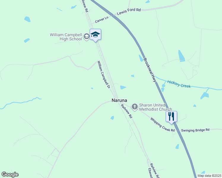 map of restaurants, bars, coffee shops, grocery stores, and more near 130 William Campbell Drive in Gladys