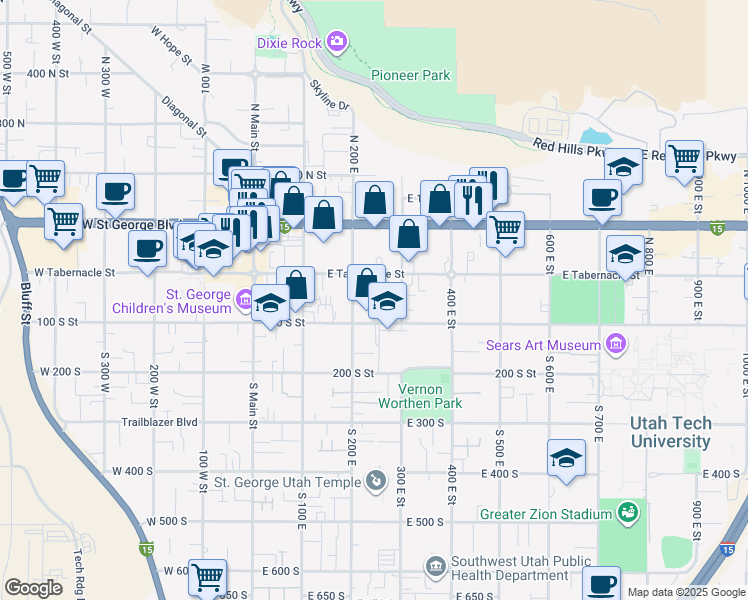 map of restaurants, bars, coffee shops, grocery stores, and more near 55 South 200 East in St. George
