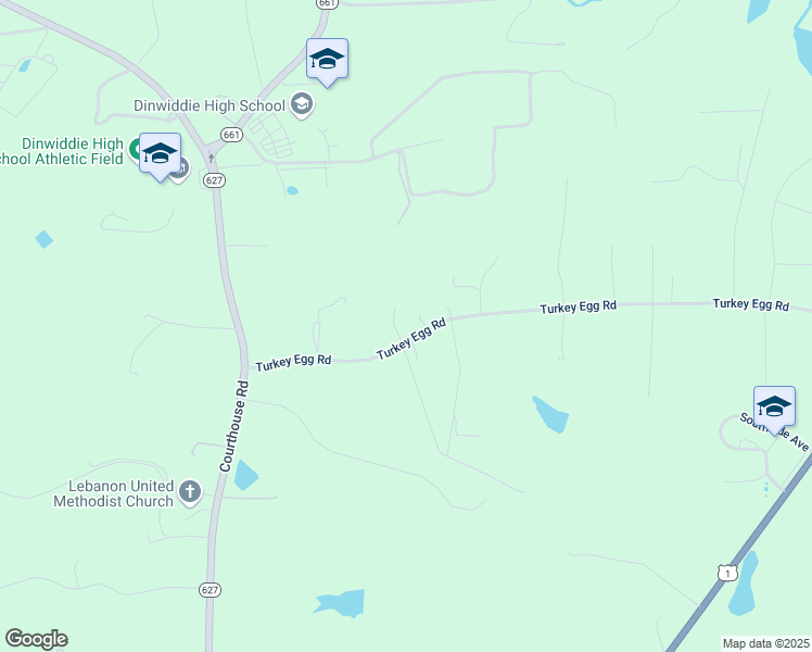 map of restaurants, bars, coffee shops, grocery stores, and more near 18820 Turkey Egg Rd in Dinwiddie
