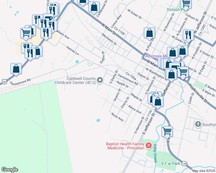 map of restaurants, bars, coffee shops, grocery stores, and more near 701 Maple Street in Princeton