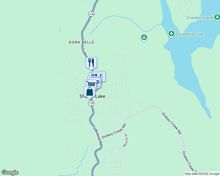 map of restaurants, bars, coffee shops, grocery stores, and more near 41832 Redwood Road in Shaver Lake