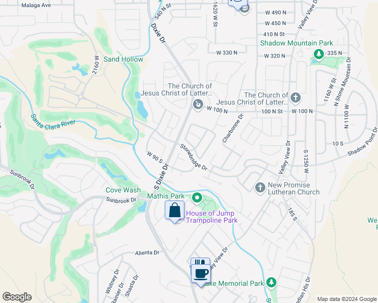 map of restaurants, bars, coffee shops, grocery stores, and more near in St. George