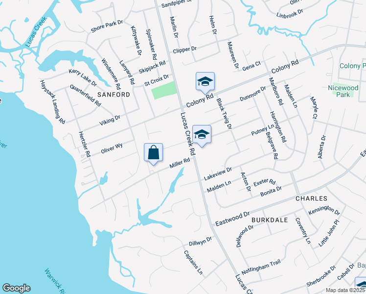 map of restaurants, bars, coffee shops, grocery stores, and more near 301 Lucas Creek Road in Newport News