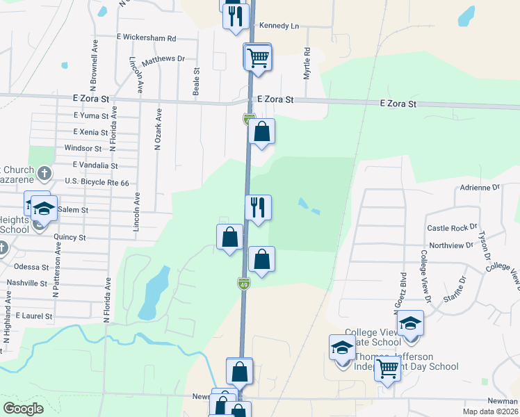 map of restaurants, bars, coffee shops, grocery stores, and more near 1919 North Range Line Road in Joplin