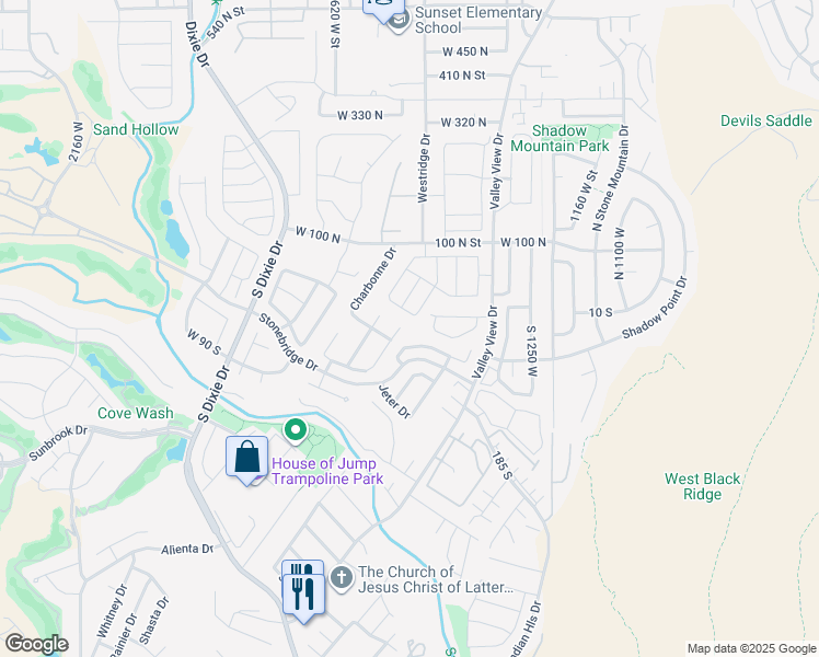 map of restaurants, bars, coffee shops, grocery stores, and more near 41 Chalon Drive in St. George