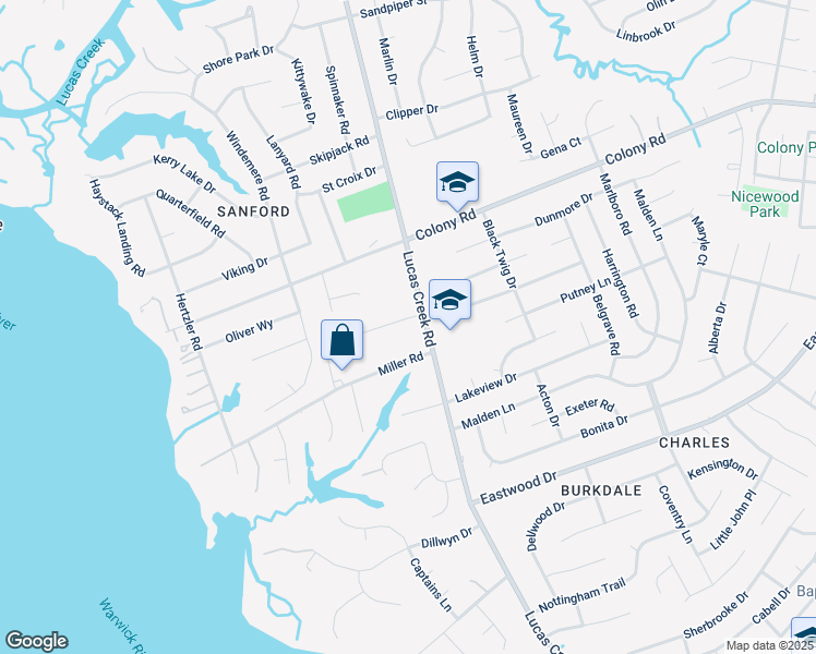 map of restaurants, bars, coffee shops, grocery stores, and more near 301 Lucas Creek Road in Newport News