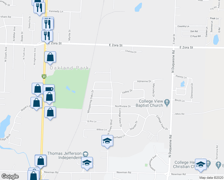 map of restaurants, bars, coffee shops, grocery stores, and more near 1630 North Goetz Boulevard in Joplin
