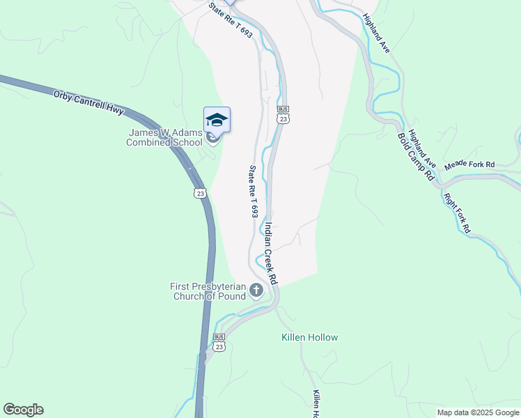 map of restaurants, bars, coffee shops, grocery stores, and more near 10733 Indian Creek Road in Pound