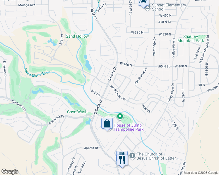 map of restaurants, bars, coffee shops, grocery stores, and more near 36 South 1790 West Circle in St. George