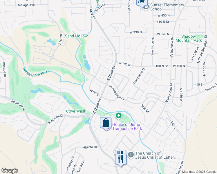 map of restaurants, bars, coffee shops, grocery stores, and more near 36 South 1790 West Circle in St. George