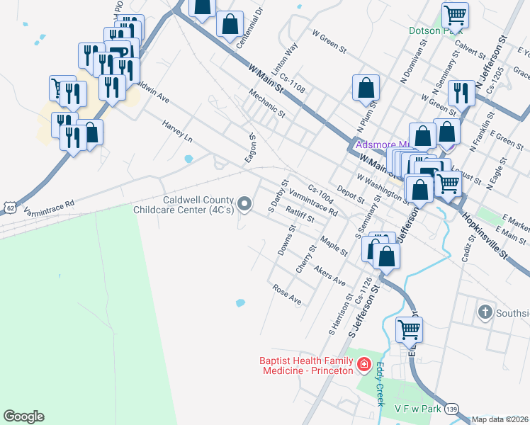 map of restaurants, bars, coffee shops, grocery stores, and more near 701-799 Maple Street in Princeton