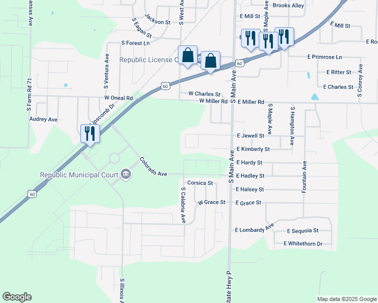 map of restaurants, bars, coffee shops, grocery stores, and more near 734 Scott Cir in Republic