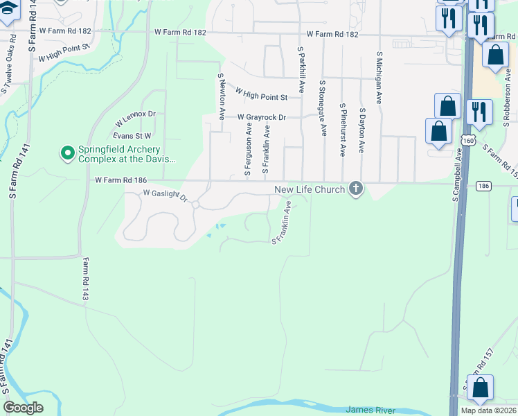 map of restaurants, bars, coffee shops, grocery stores, and more near 1116 Steinert Road in Springfield