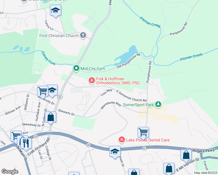 map of restaurants, bars, coffee shops, grocery stores, and more near East Somerset Church Road in Somerset