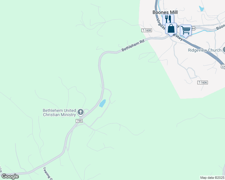 map of restaurants, bars, coffee shops, grocery stores, and more near 51 Thrush Road in Boones Mill