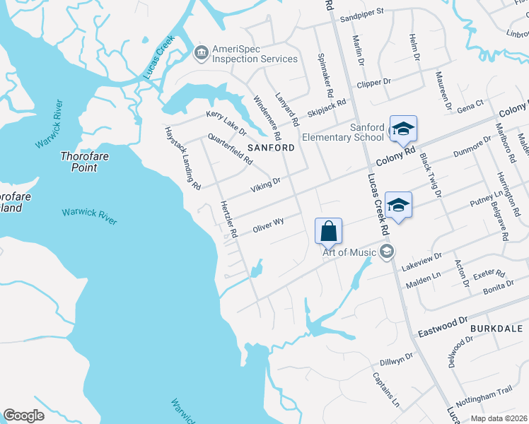 map of restaurants, bars, coffee shops, grocery stores, and more near 570 Colony Road in Newport News
