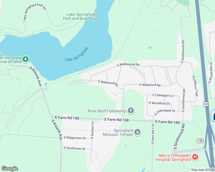 map of restaurants, bars, coffee shops, grocery stores, and more near 2535 East Wildwood Road in Springfield