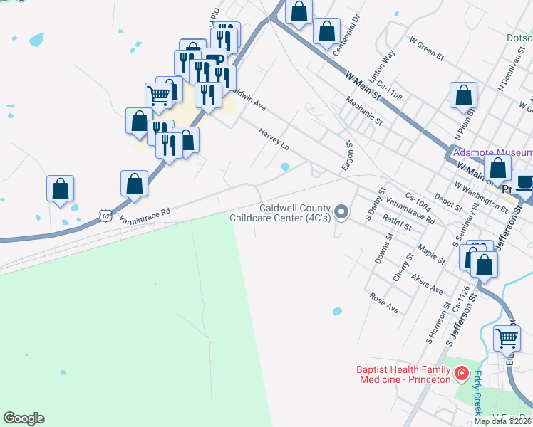 map of restaurants, bars, coffee shops, grocery stores, and more near 844 Maple Street in Princeton