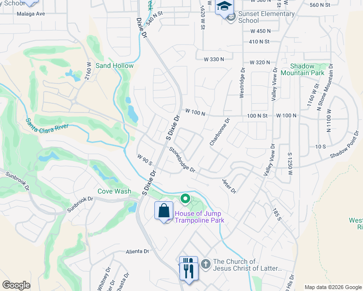 map of restaurants, bars, coffee shops, grocery stores, and more near in St. George